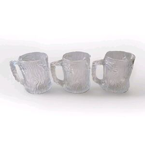 1993 Set of 3 FLINSTONES McDonald's Complete Cups Mugs Frosted Glass Vintage Lot